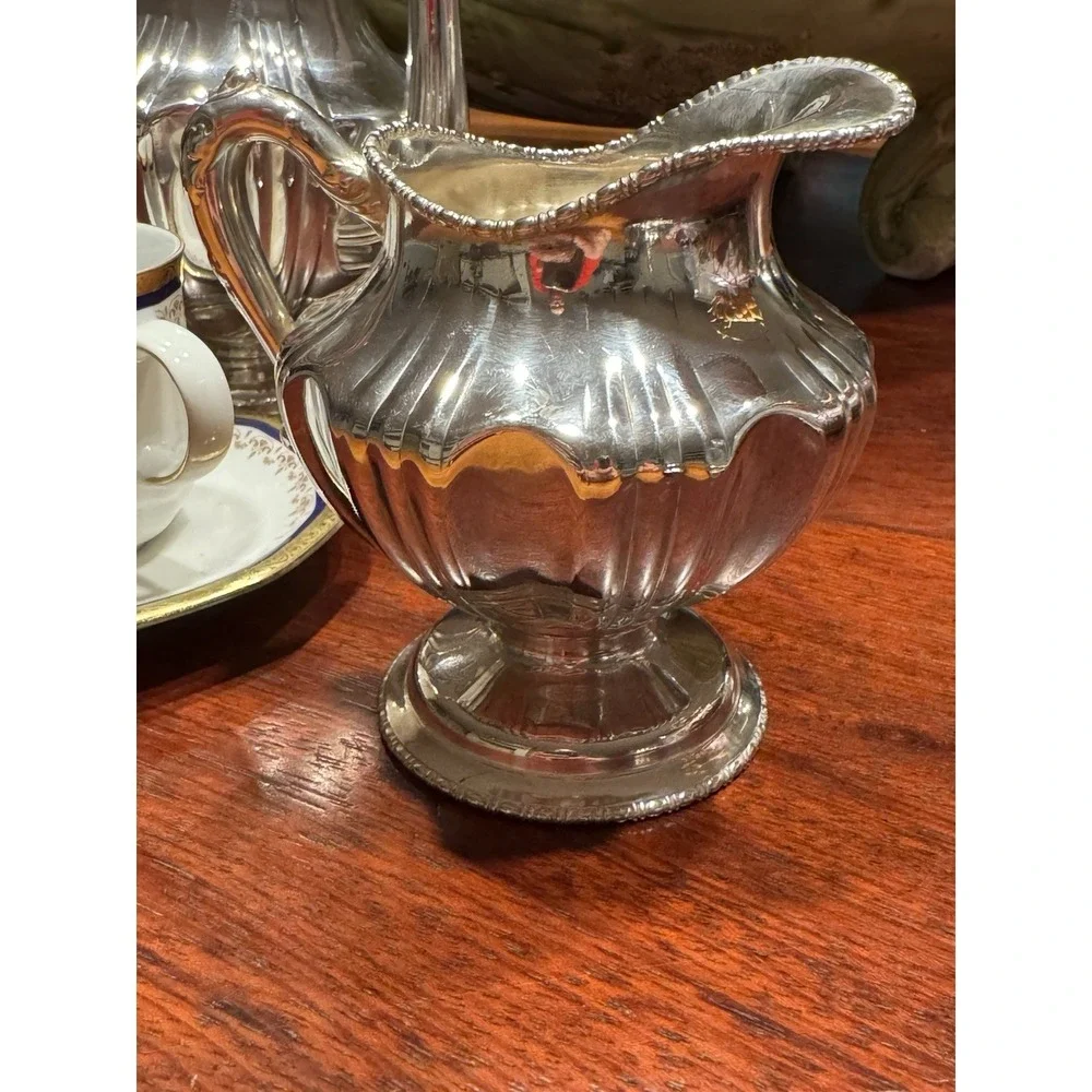 Antique Quadruple Silver Plate Coffee‎ Pot And Creamer C.1890-1910 Edwardian